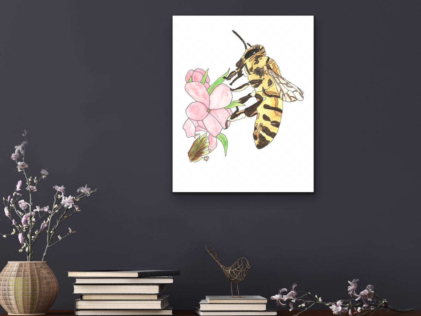 State Symbol Art. Honeybee Watercolor Art Print. State Symbol Art