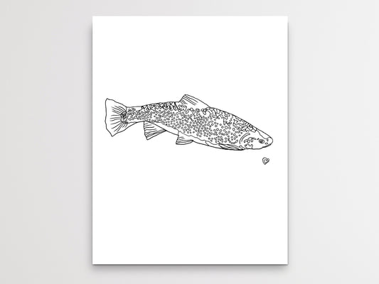 State Fish. Brook Trout Line Art Print
