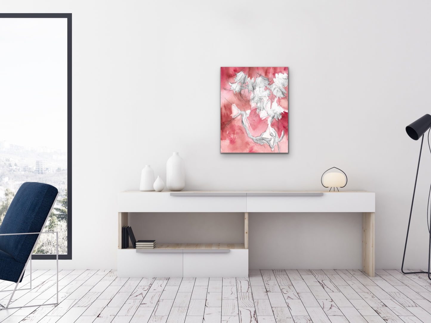 Watercolor and Charcoal Flower Art Print