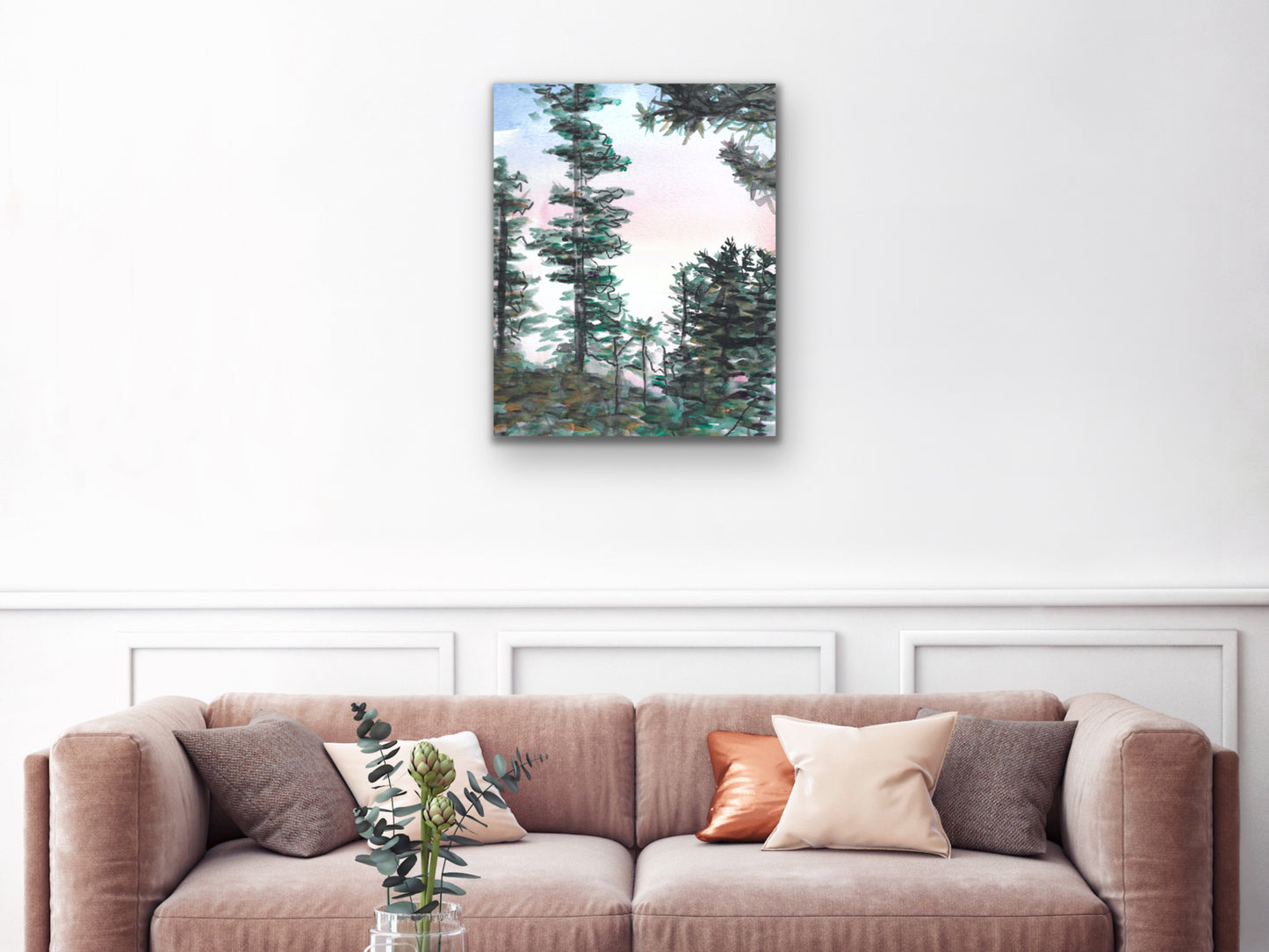 Watercolor and Ink Trees Art Print