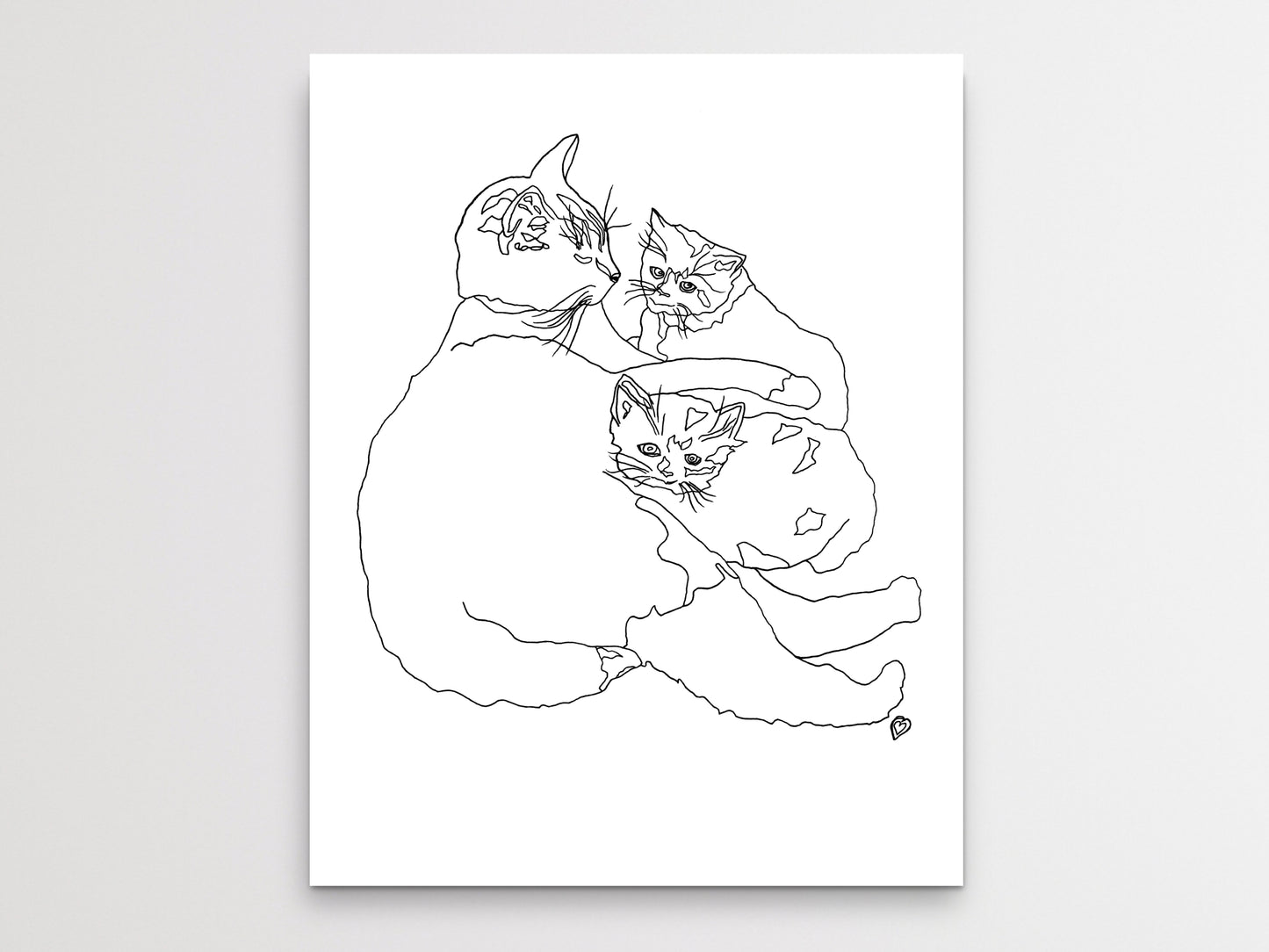 Pennsylvania State Shelter Cat. Cat and Kittens Line Art Print