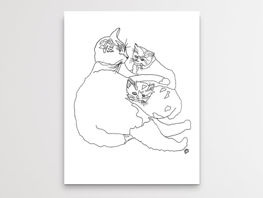 Pennsylvania State Shelter Cat. Cat and Kittens Line Art Print