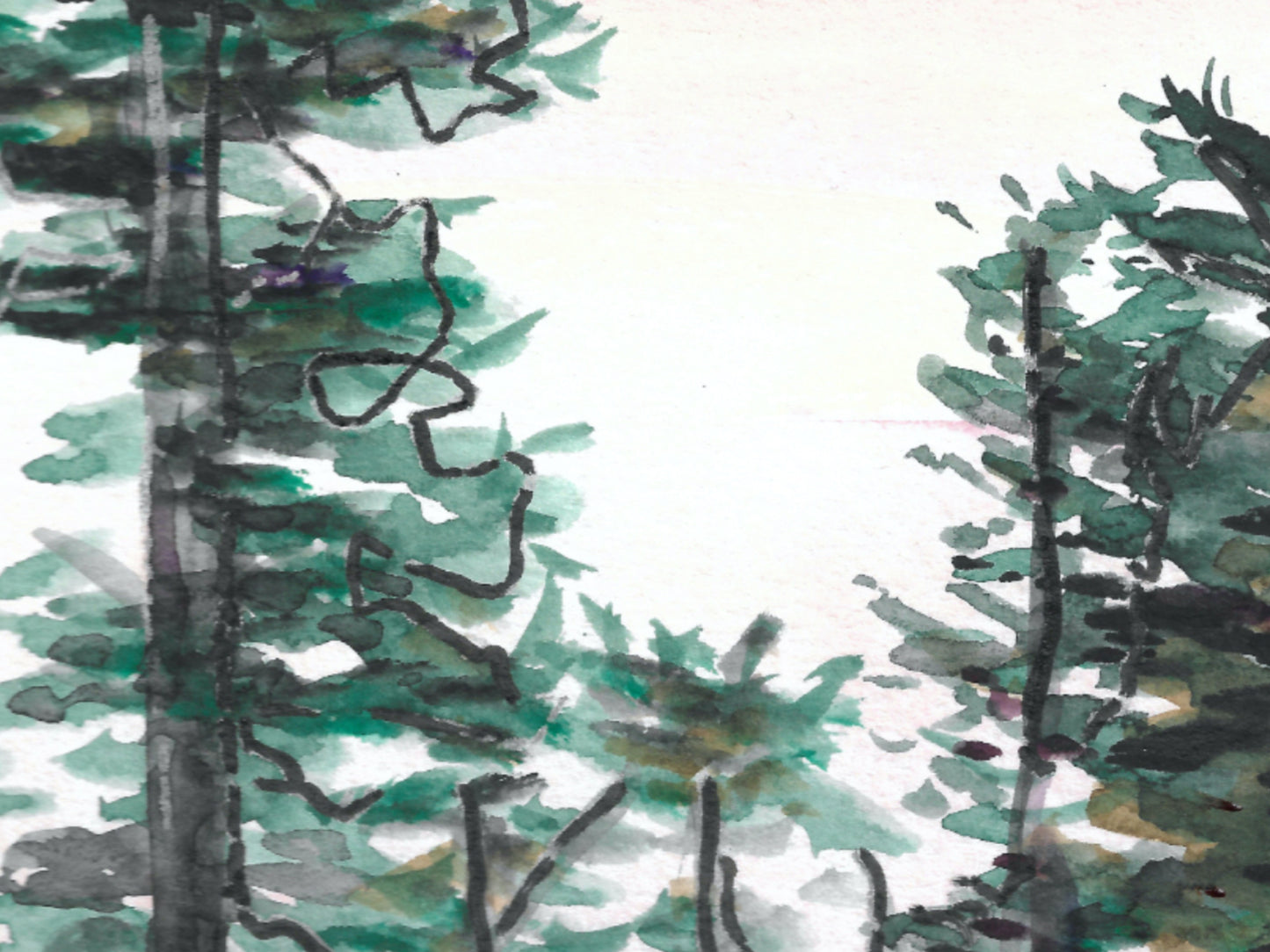 Watercolor and Ink Trees Art Print