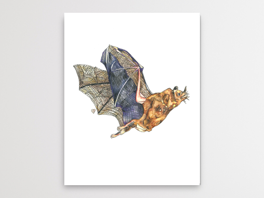 Bat Art Print. Mexican Free Tailed Bat Watercolor Print
