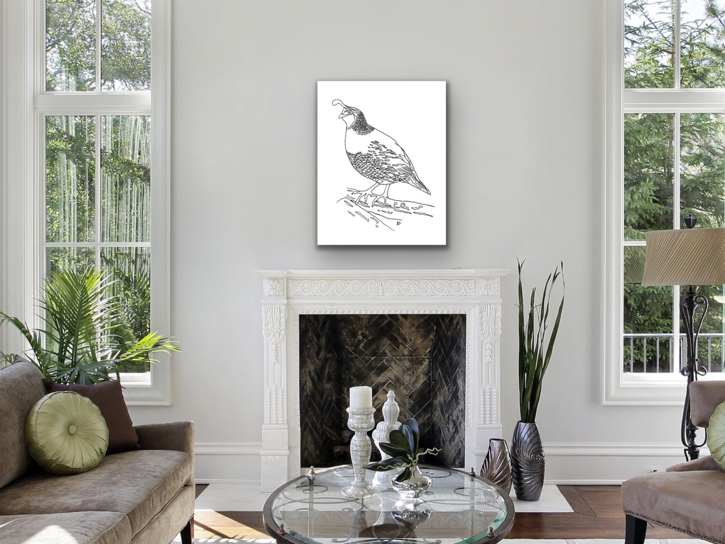 State Bird. Quail Line Art Print. State Symbol Art