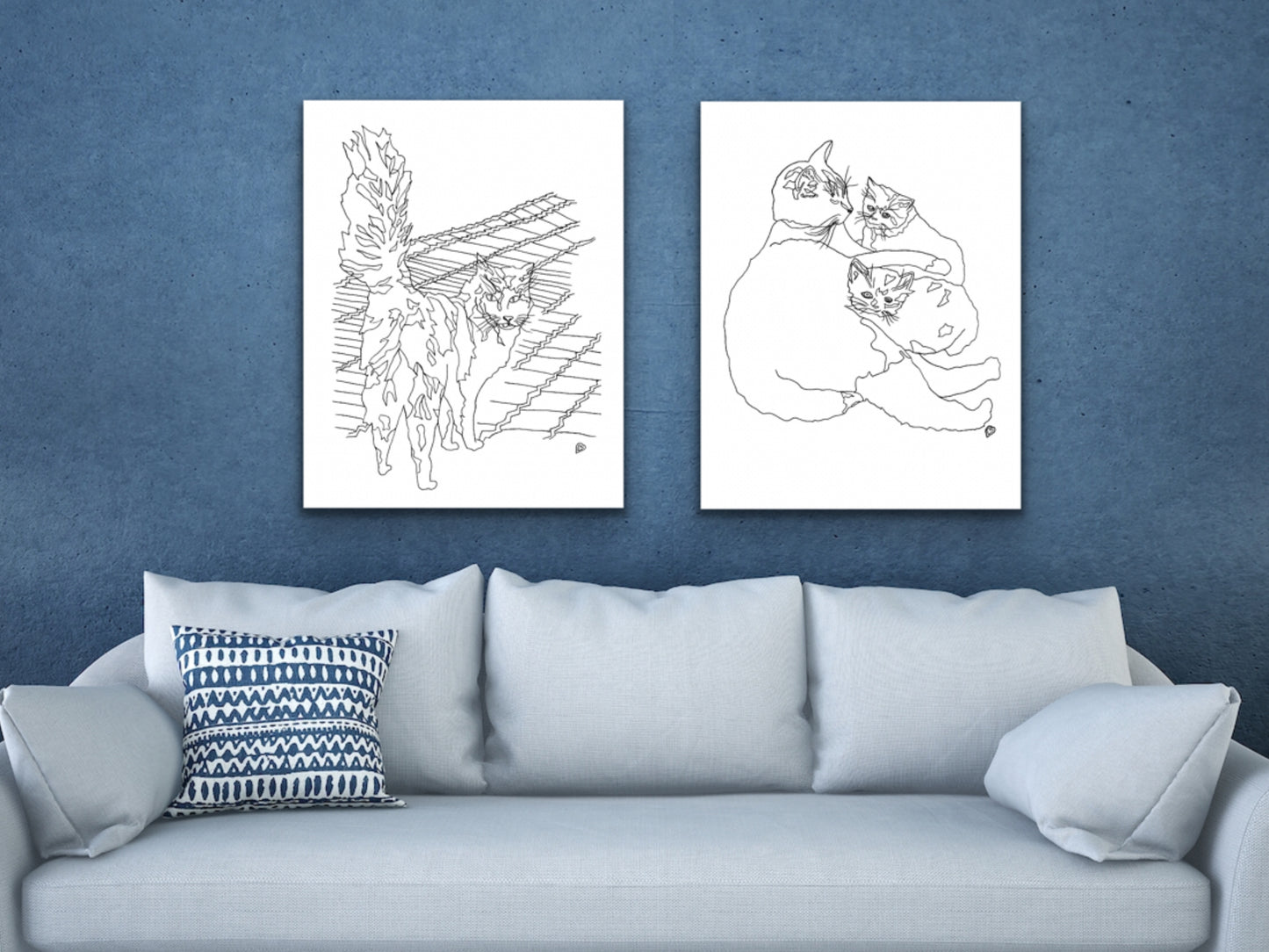 Pennsylvania State Shelter Cat. Cat and Kittens Line Art Print