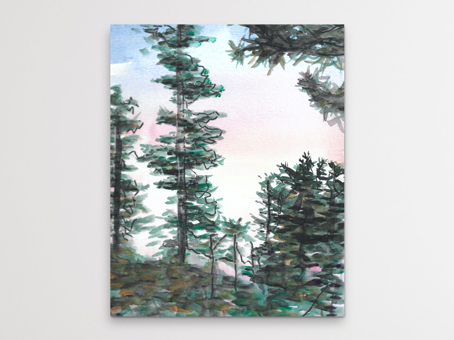 Watercolor and Ink Trees Art Print