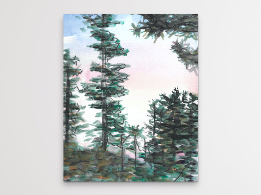 Watercolor and Ink Trees Art Print