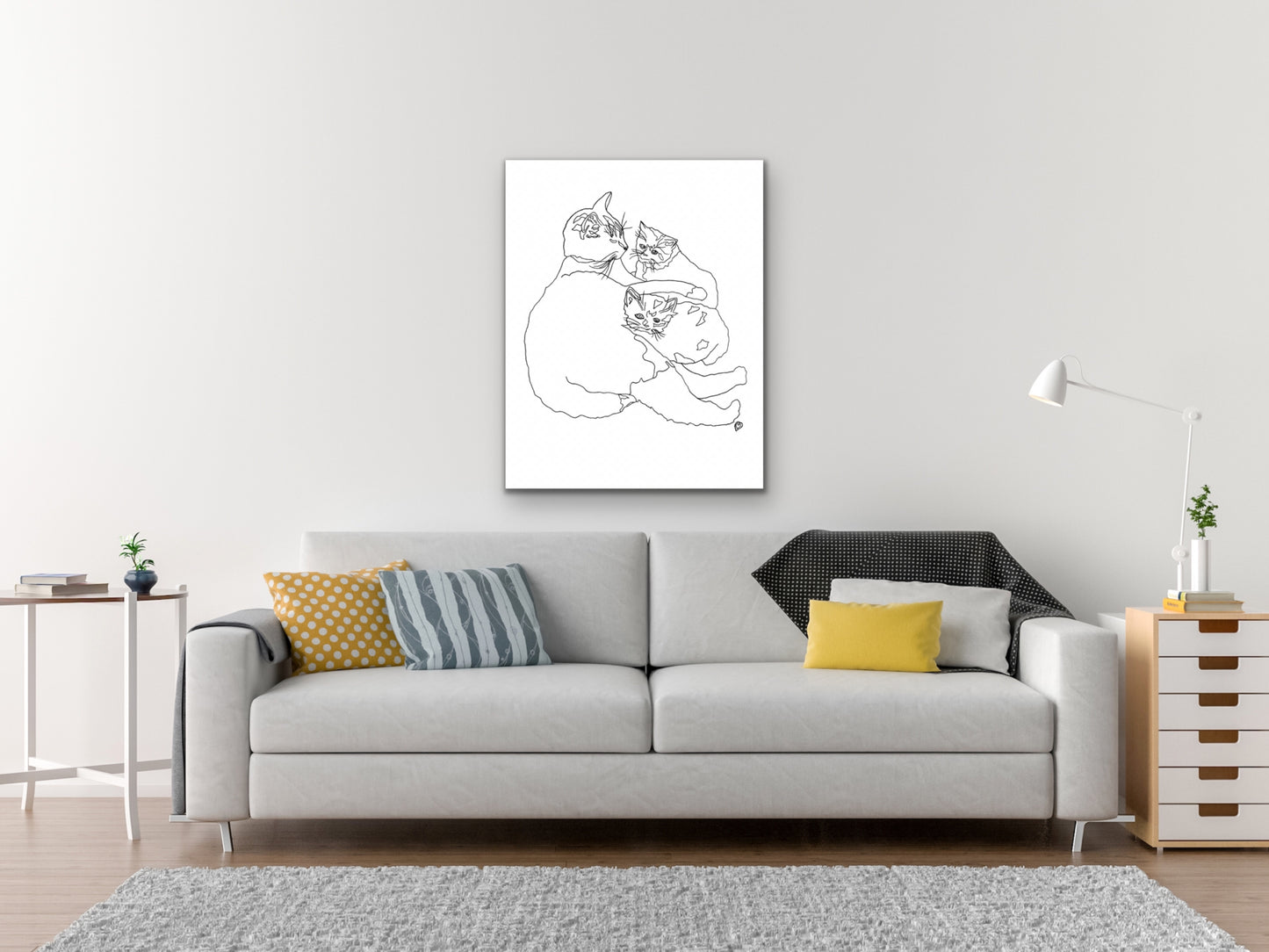 Pennsylvania State Shelter Cat. Cat and Kittens Line Art Print