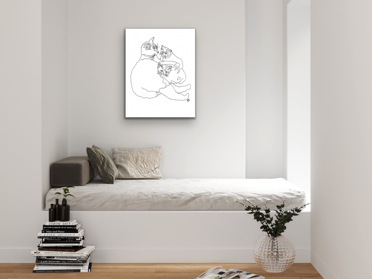 Pennsylvania State Shelter Cat. Cat and Kittens Line Art Print