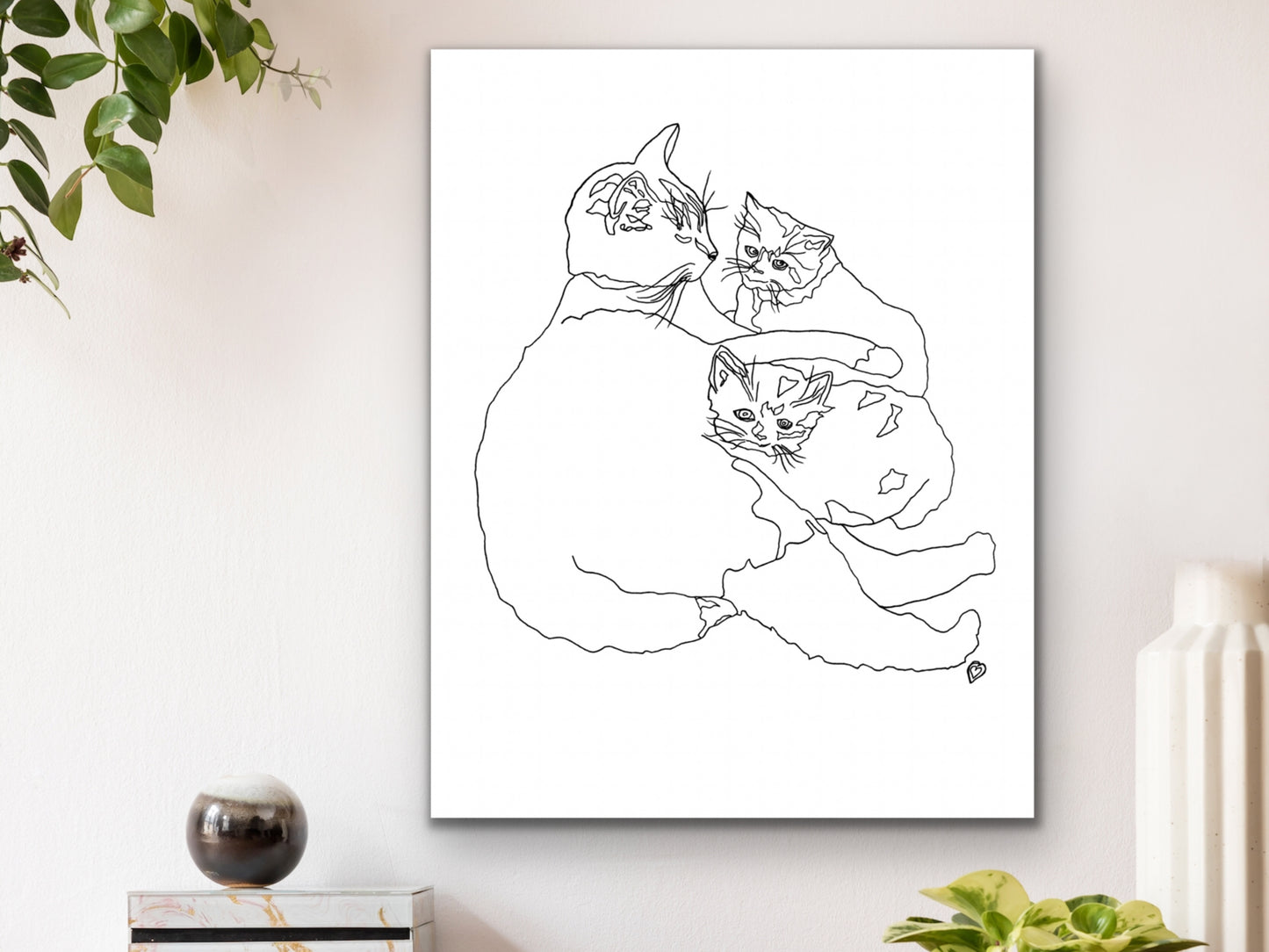 Pennsylvania State Shelter Cat. Cat and Kittens Line Art Print