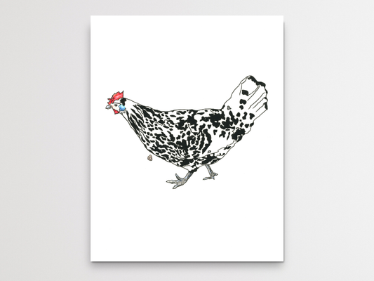 White Chicken With Black Spots Watercolor Print